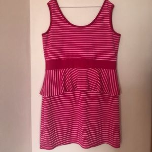 Pink and white stripe peplum pencil dress